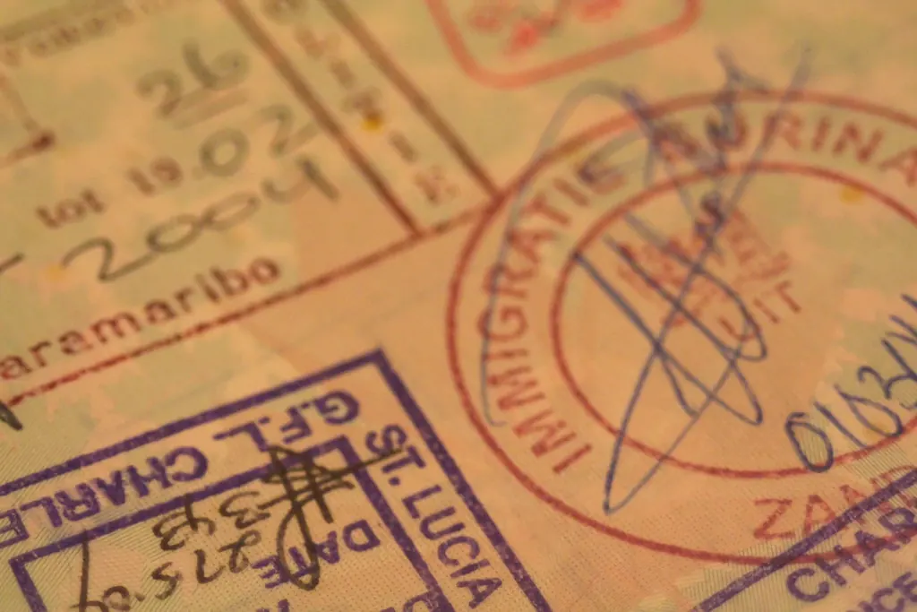 Passport pages with international entry stamps for apostille service